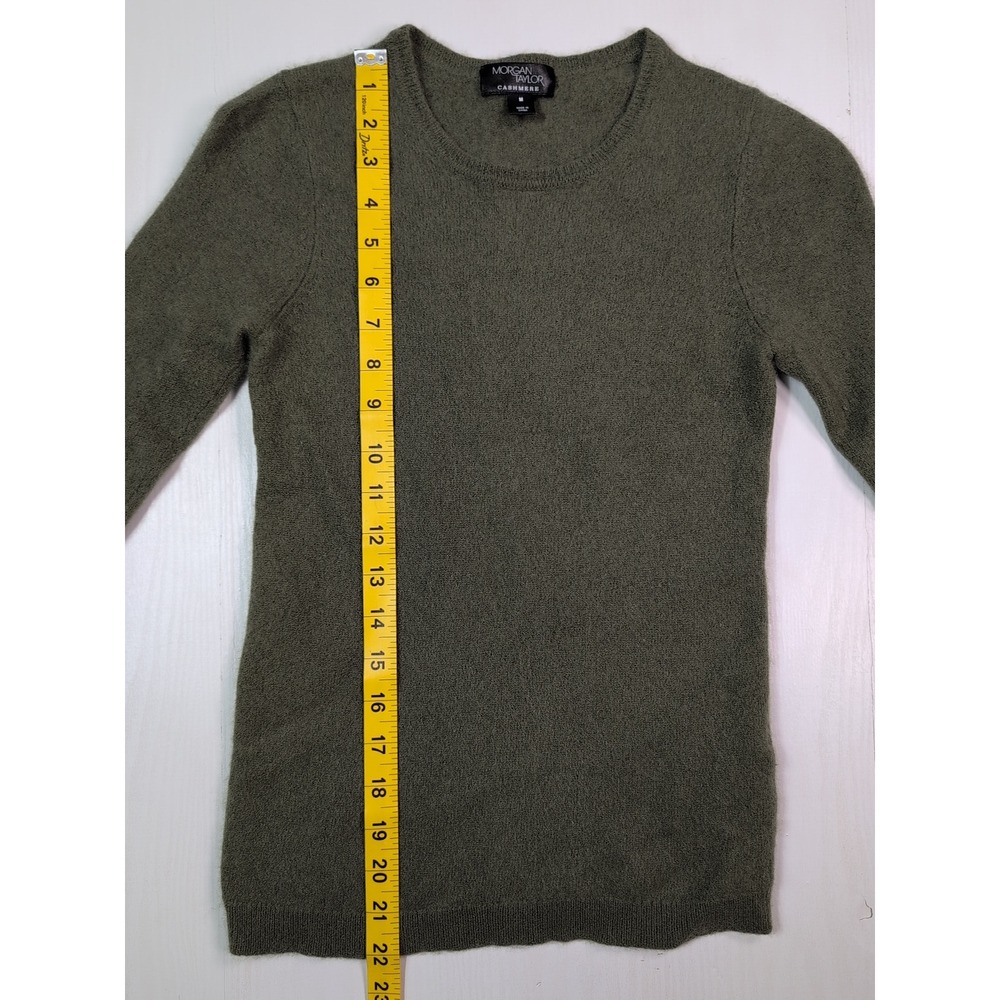 Morgan Taylor Cashmere Sweater Womens Medium Olive Green Crewneck Long Sleeve - Picture 7 of 11